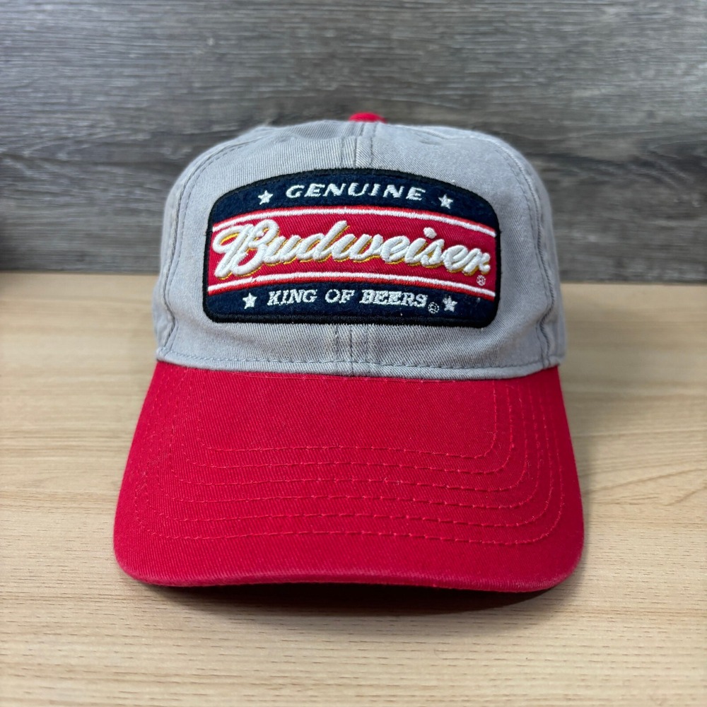 Budweiser Hat Cap Snapback Gray Red Beer Brewing Retro Logo Patch Adjustable‎